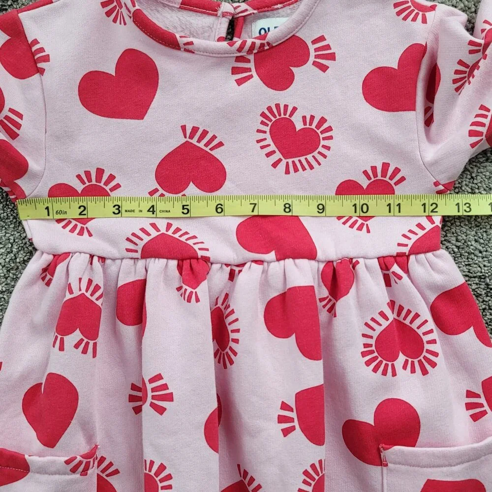 Girls Old Navy Pink Cozy Dress with Red Hearts 5T